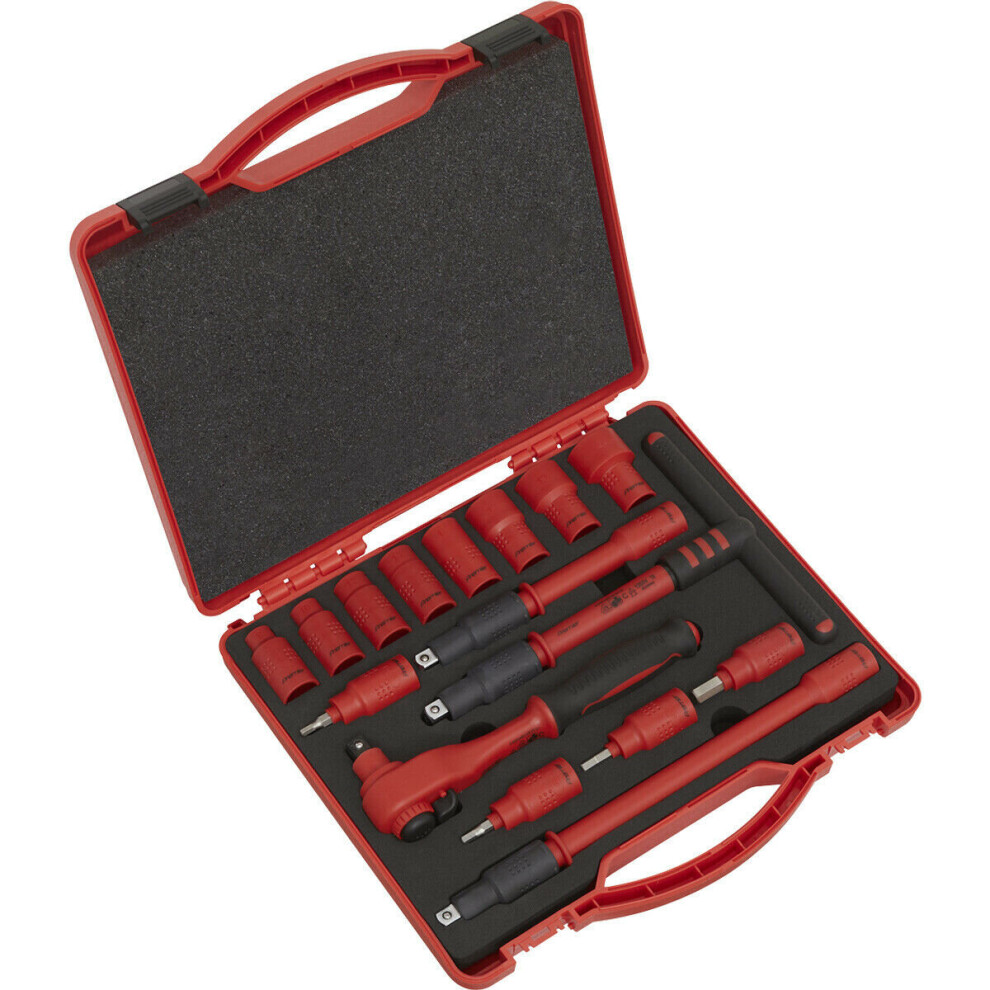 16Pc Vde Insulated Socket & Ratchet Handle Set -3/8" Square Drive 6 Point Metric 5056524252512