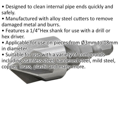 Loops Internal Deburring / Chamfer Tool - 3mm to 18mm Diameter - 1/4" Hex Shank 1