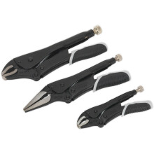 3 Piece Quick Release Locking Pliers Set - Curved and Long Nose Pliers - Black