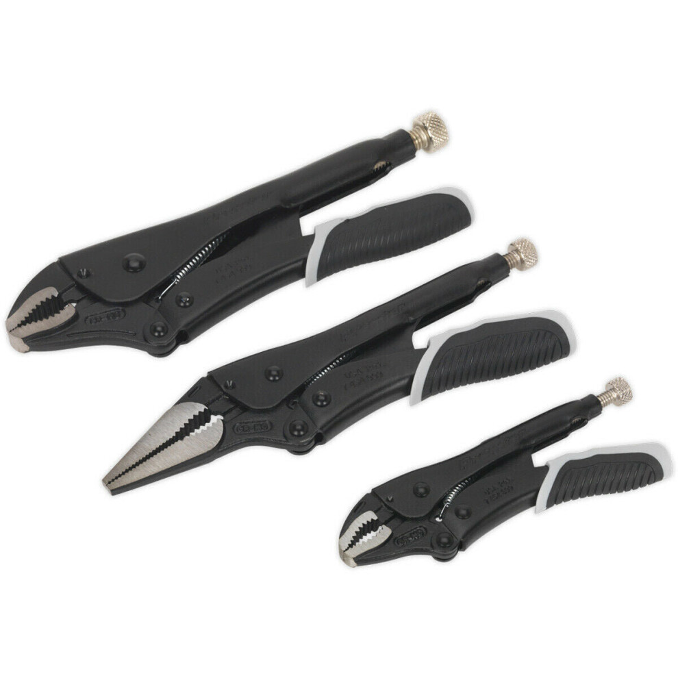 3 Piece Quick Release Locking Pliers Set - Curved And Long Nose Pliers - Black 5056524250778