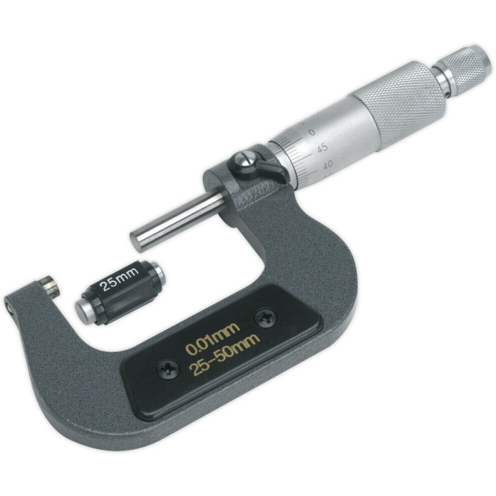 External Micrometer - 25Mm To 50Mm - Thimble Adjustment Wrench - Locking 5056524255513