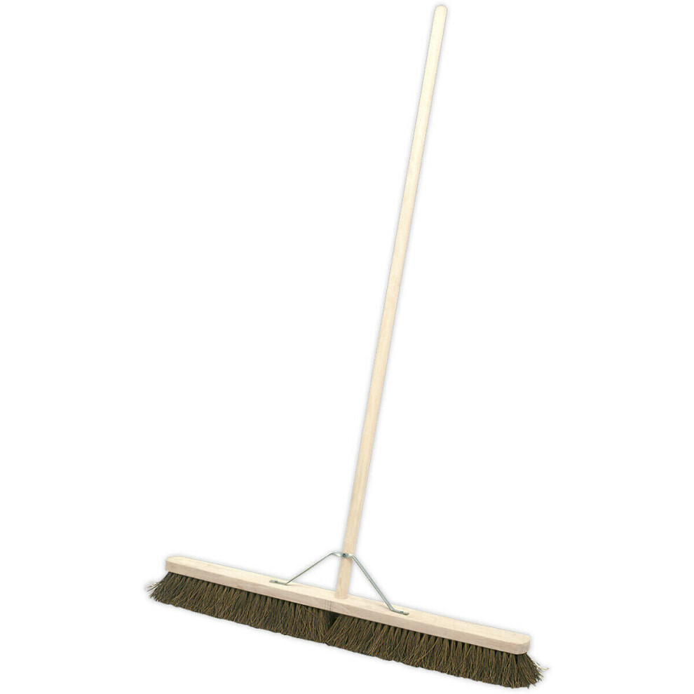 900mm Extra Wide Hard Bristled Broom - Wooden Handle - Metal Support Beam