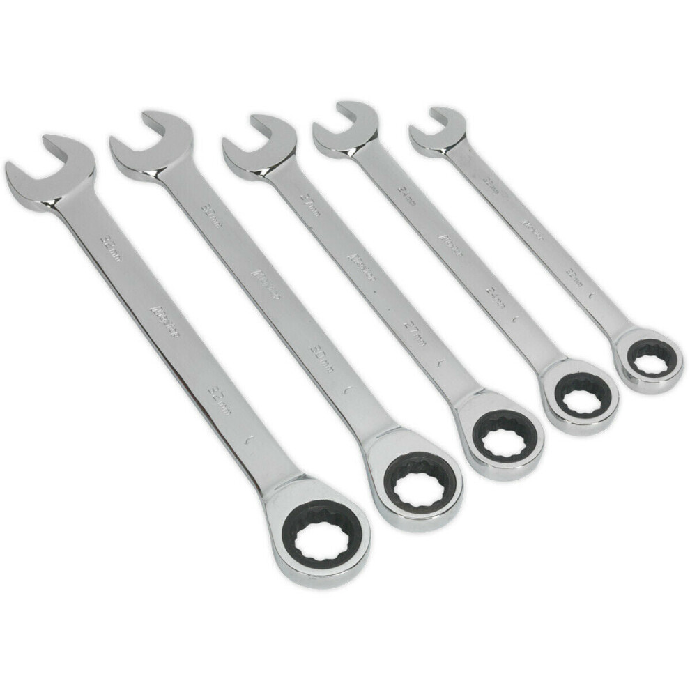 Loops 5Pc Slim Handled Combination Spanner Set - 12 Point Metric Ring Open End Head