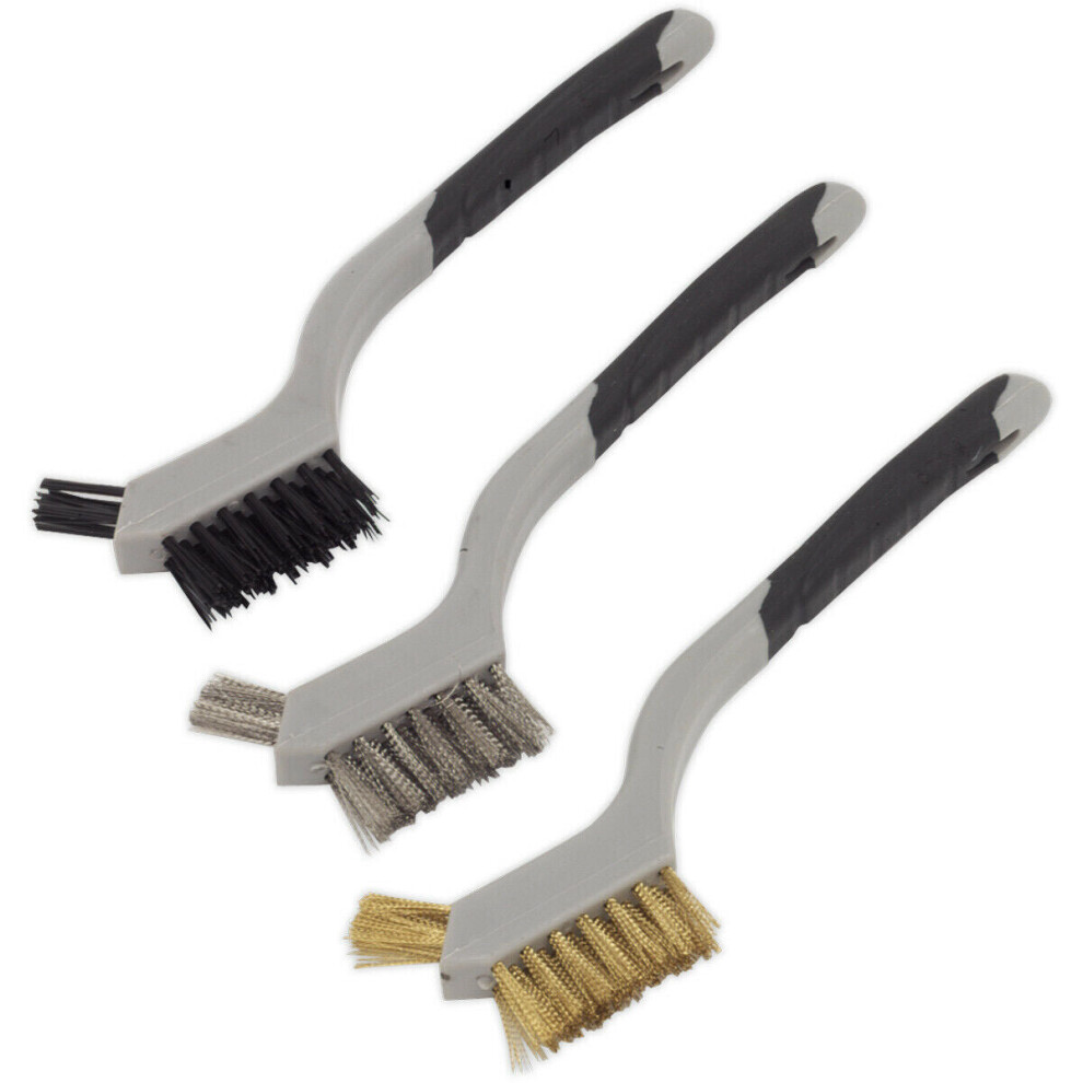 3 Piece Miniature Wire Brush Set - Stainless Steel Nylon & Brass Filled Heads