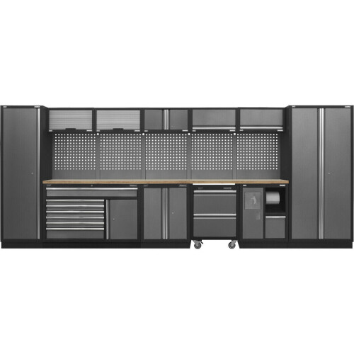 Loops Modular Garage Storage Unit - 4915 x 460 x 2000mm - 36mm Pressed Wood Worktop