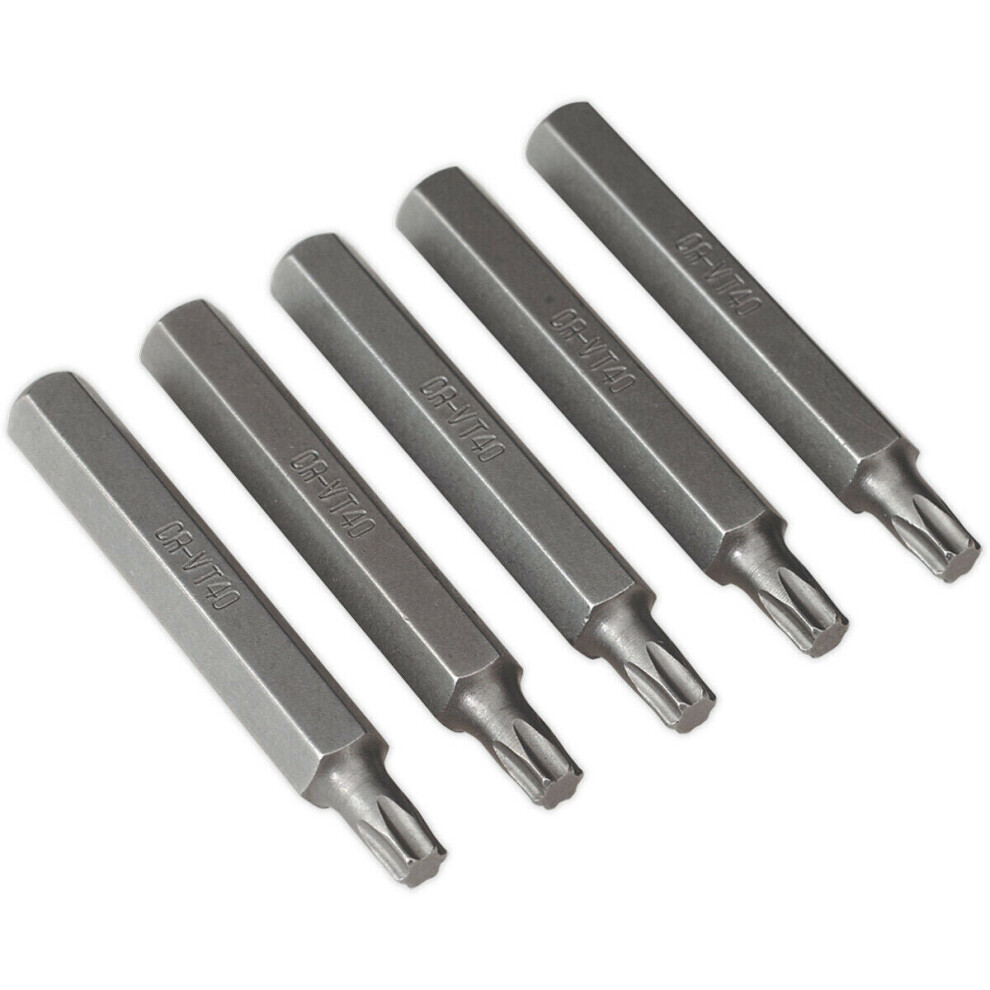 5 PACK - T40 x 75mm TRX Star Long Bit Set - Hex Shaft - Chrome Vanadium Steel