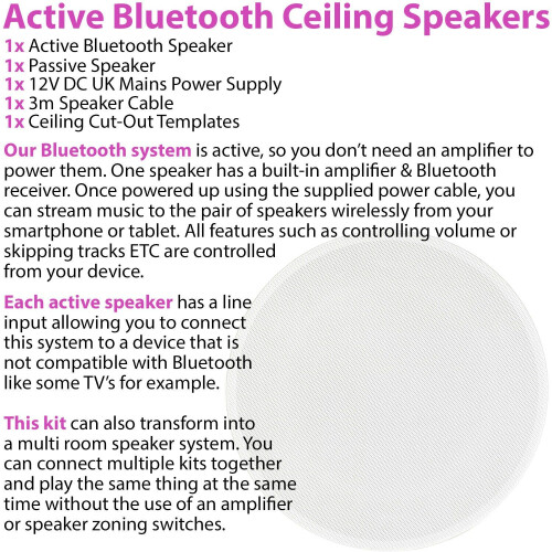 Loops Active Bluetooth Ceiling Speaker Kit 50W Wireless Audio HiFi Streaming System 2