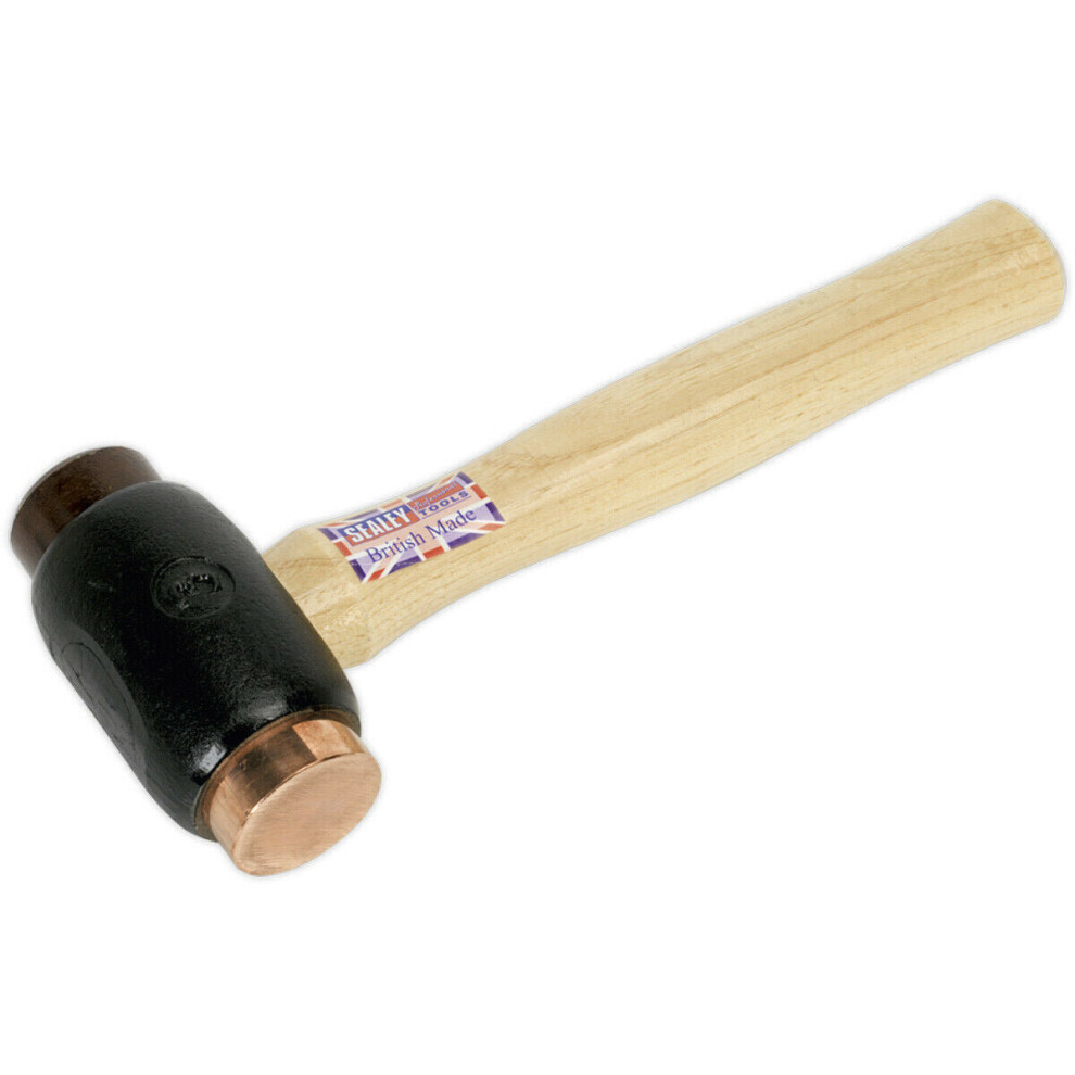3.5lb Copper and Rawhide Faced Hammer - Hickory Wooden Shaft - Iron Head