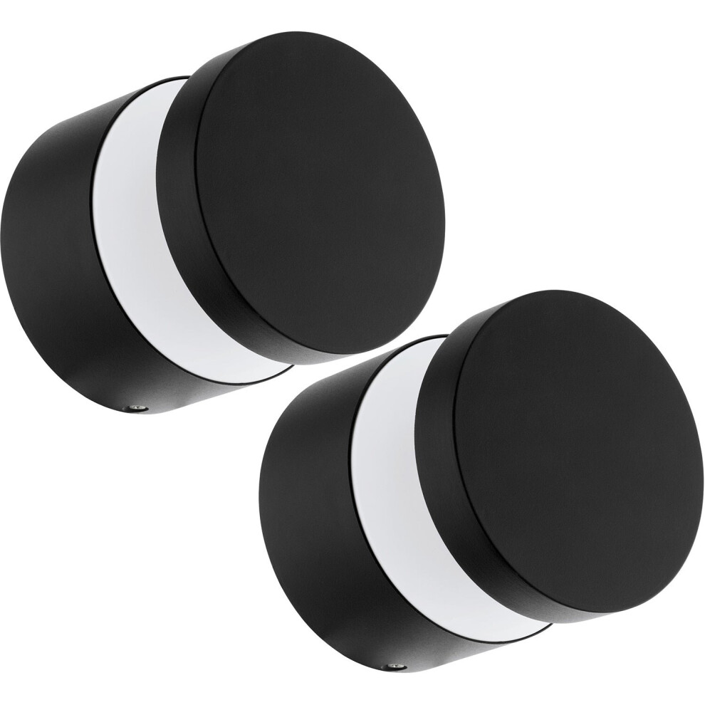 Loops 2 Pack Ip44 Outdoor Wall Light Black Aluminium Round 11W Led Porch Lamp