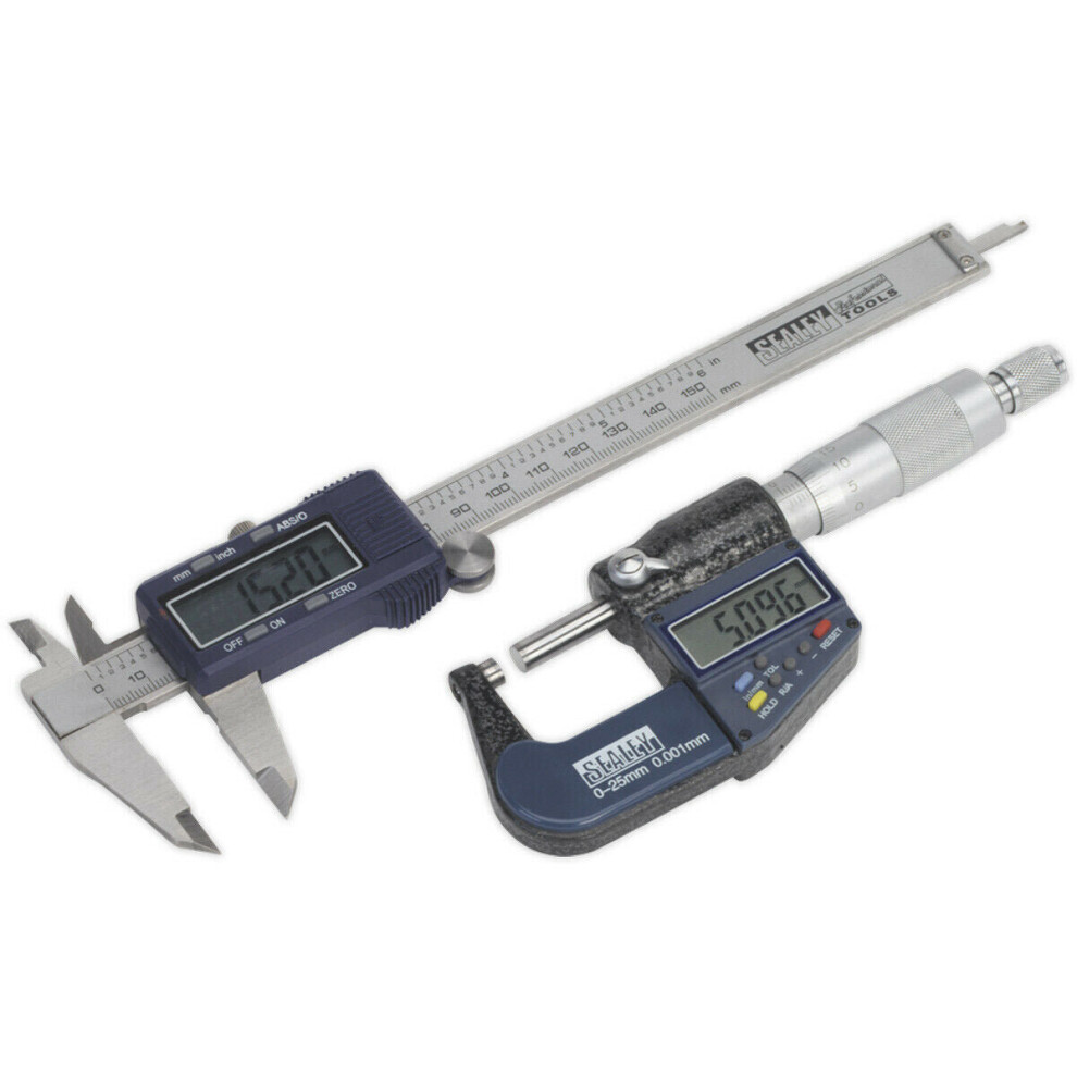 Photos - Micrometer / Caliper 2 Piece Digital Measuring Set - Micrometer & Calipers - LCD Read-Out Displays Battery-Powered-Storage-Case-Measurement-Verni