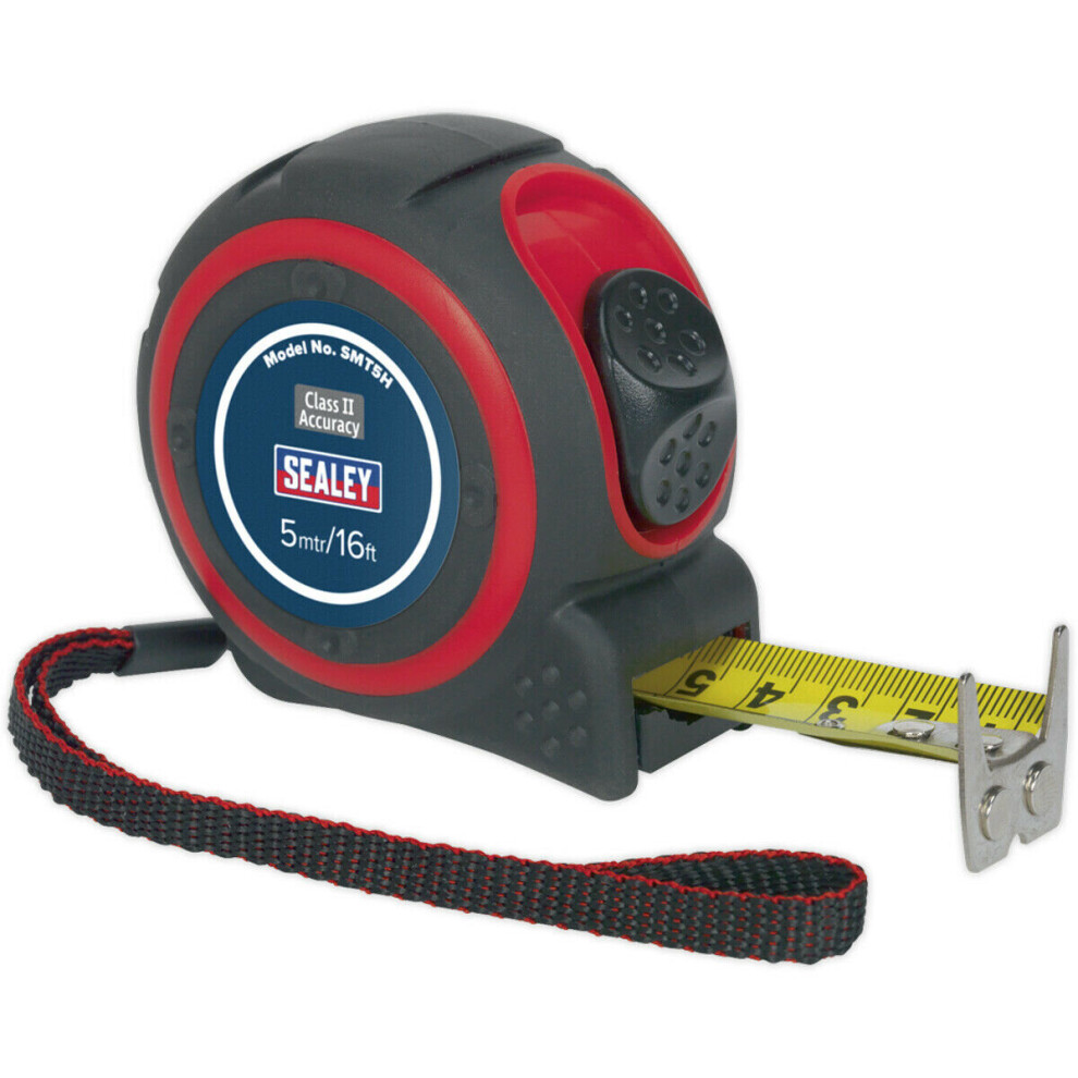 5m Heavy Duty Tape Measure - Rubberised ABS Body - Double Edged End Hook