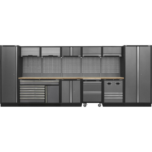 Loops Modular Garage Storage System - 4915 x 460 x 2000mm - Pressed Wood Worktop