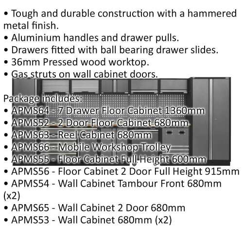 Loops Modular Garage Storage System - 4915 x 460 x 2000mm - Pressed Wood Worktop 1