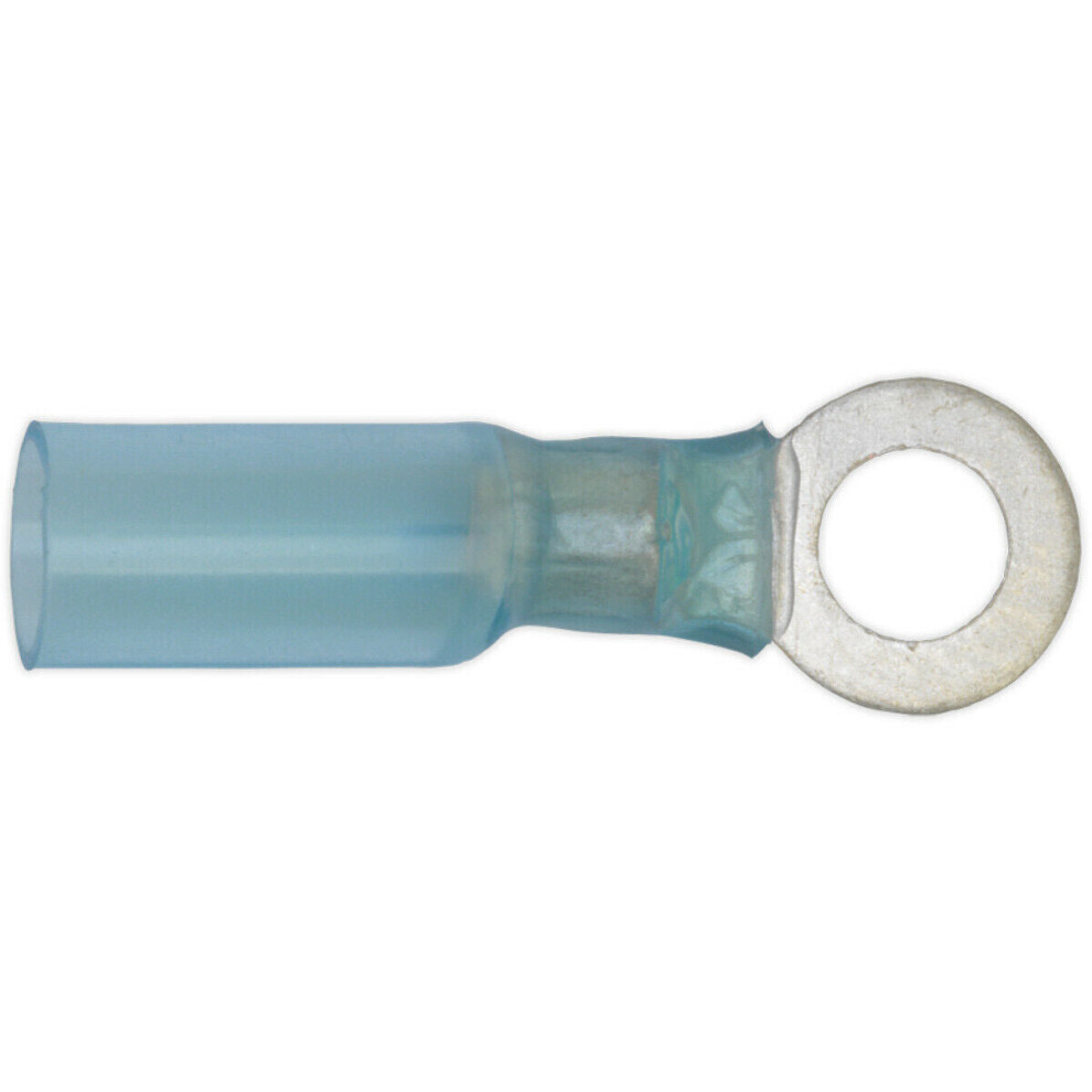 Loops 25 Pack 6.4Mm Heat Shrink Ring Terminal - Suitable For 16 To 14 Awg Cable - Blue
