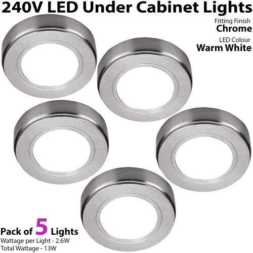 Loops 5x LED Kitchen Cabinet Spotlight 240V WARM WHITE Surface Flush Chrome Light Kit 1