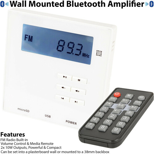 Loops Wall Mounted Mini Bluetooth Amplifier & Black Wall Speakers Kit Stereo HiFi Amp 1
