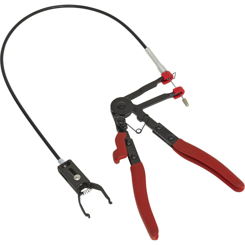 Remote Action Button Clip Pliers - Long Reach Flexible Cable - Compact Head