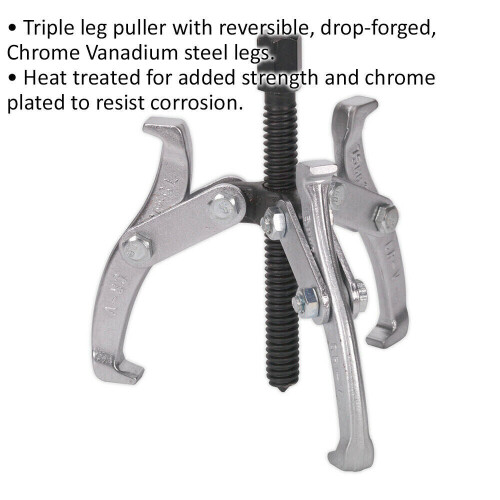 Loops 75mm Triple Leg Reversible Puller - Corrosion Resistant - Drop Forged Steel 1