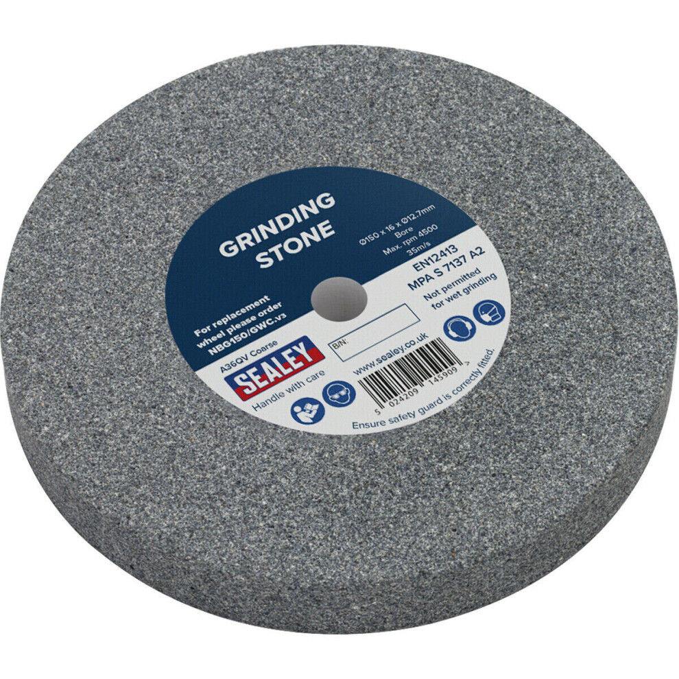 Bench Grinding Stone Wheel - 150 x 16mm - 13mm Bore - Grade A36Q - Coarse