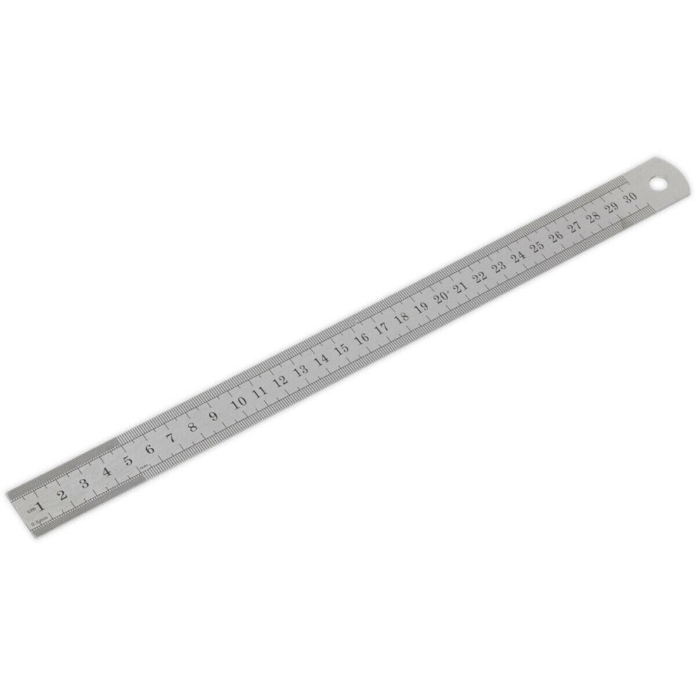 300mm Steel Ruler - Metric & Imperial Markings - Hanging Hole - 12 Inch Rule