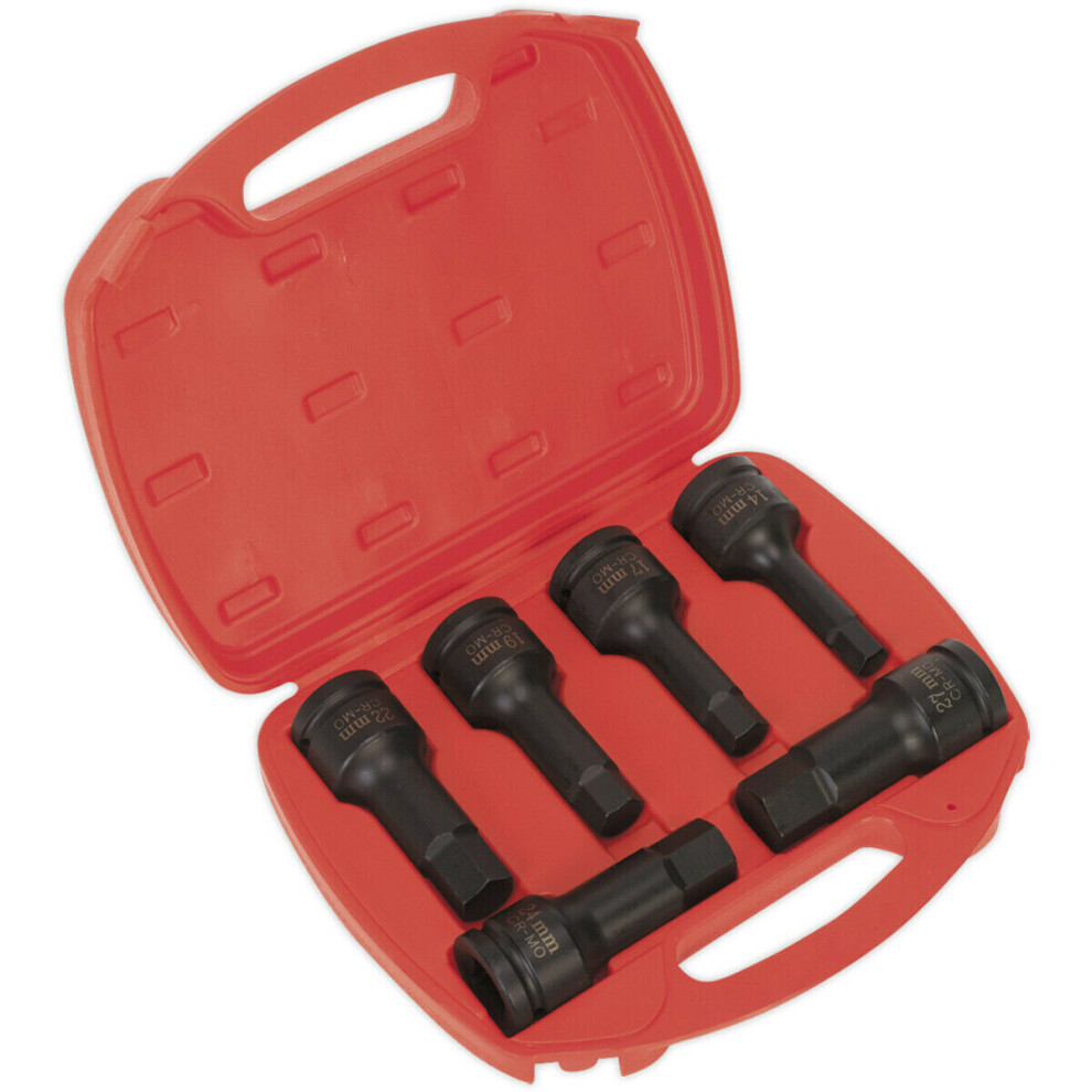 6 Piece Impact Hex Socket Bit Set - 3/4" Square Drive - Chromoly Steel