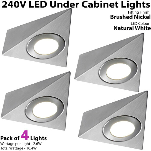 Loops 4x LED Triangle Spotlights 240V NATURAL WHITE Under Cabinet Kitchen Light Kit 1