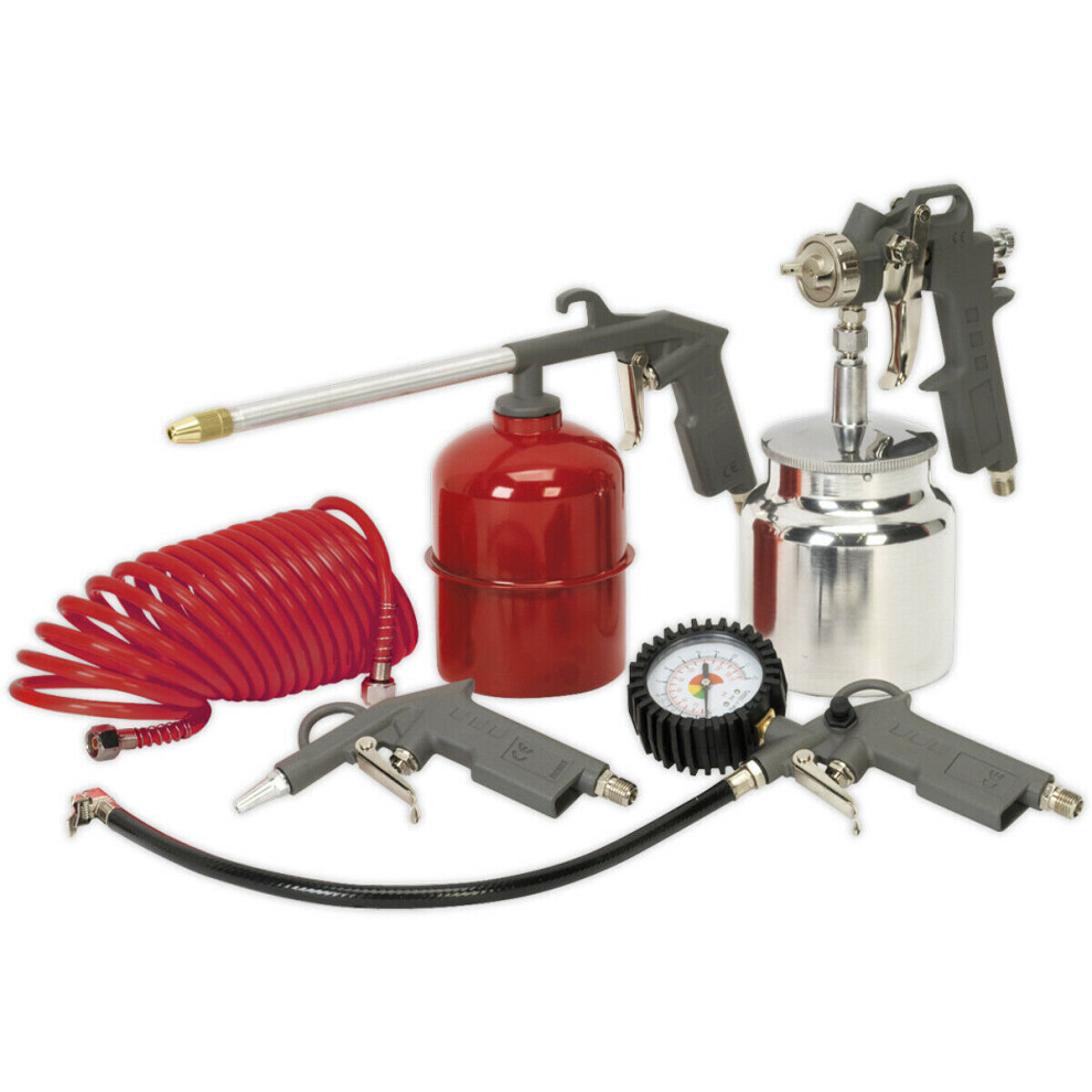 Loops 5 Piece Air Accessory Kit - Compressed Air Tools - Gauge Spray Gun Inflator Hose