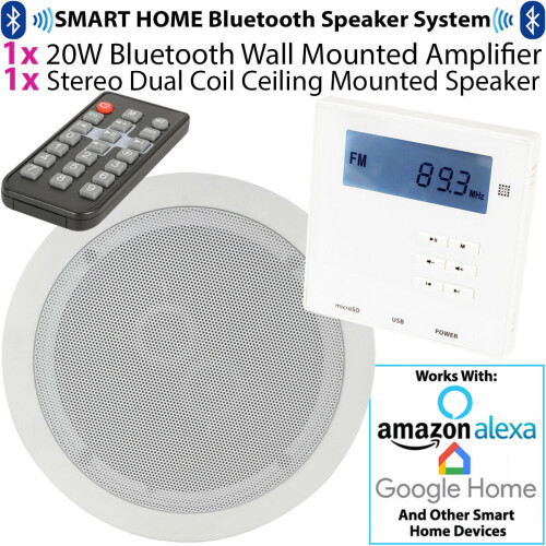 Loops Wall Mounted Mini Bluetooth Amplifier & 1 Stereo Ceiling Speaker Kit Stereo HiFi 1