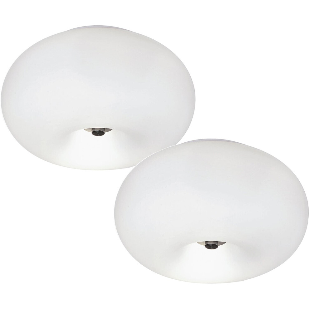 Loops 2 Pack Wall Flush Ceiling Light Satin Nickel Shade White Glass Opal Matt 2X E27