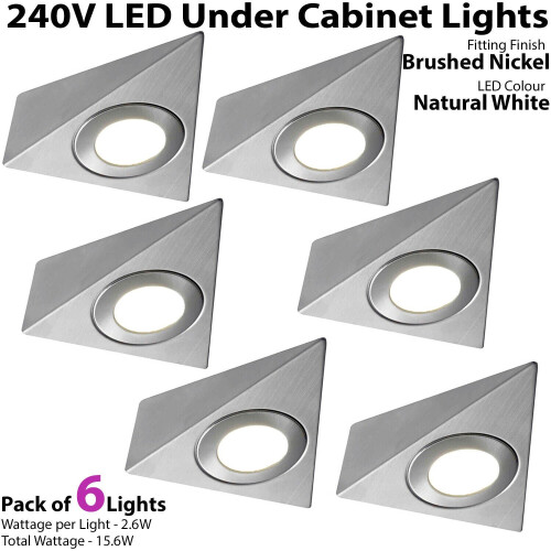 Loops 6x LED Triangle Spotlights 240V NATURAL WHITE Under Cabinet Kitchen Light Kit 1