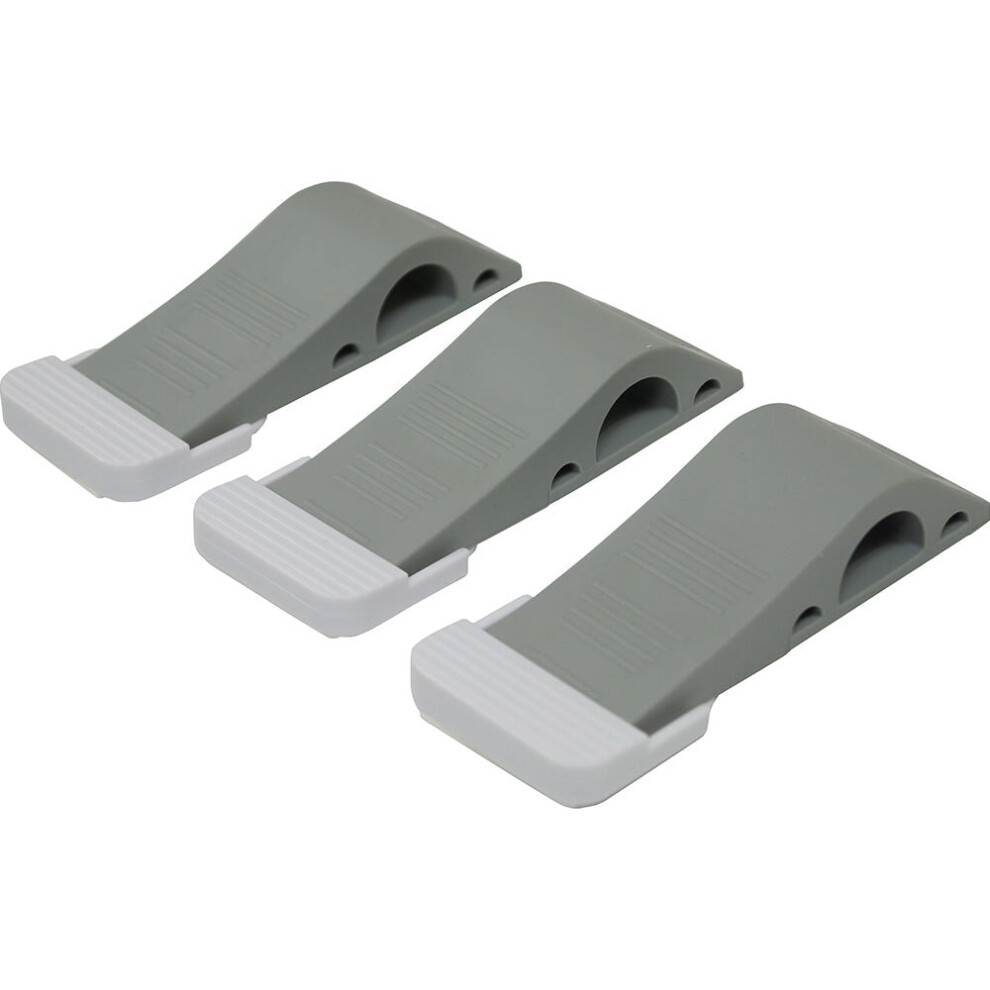 3 Pk Non Slip Door Stopper Wedge - Rubber Door Stop - Supplied with Holder