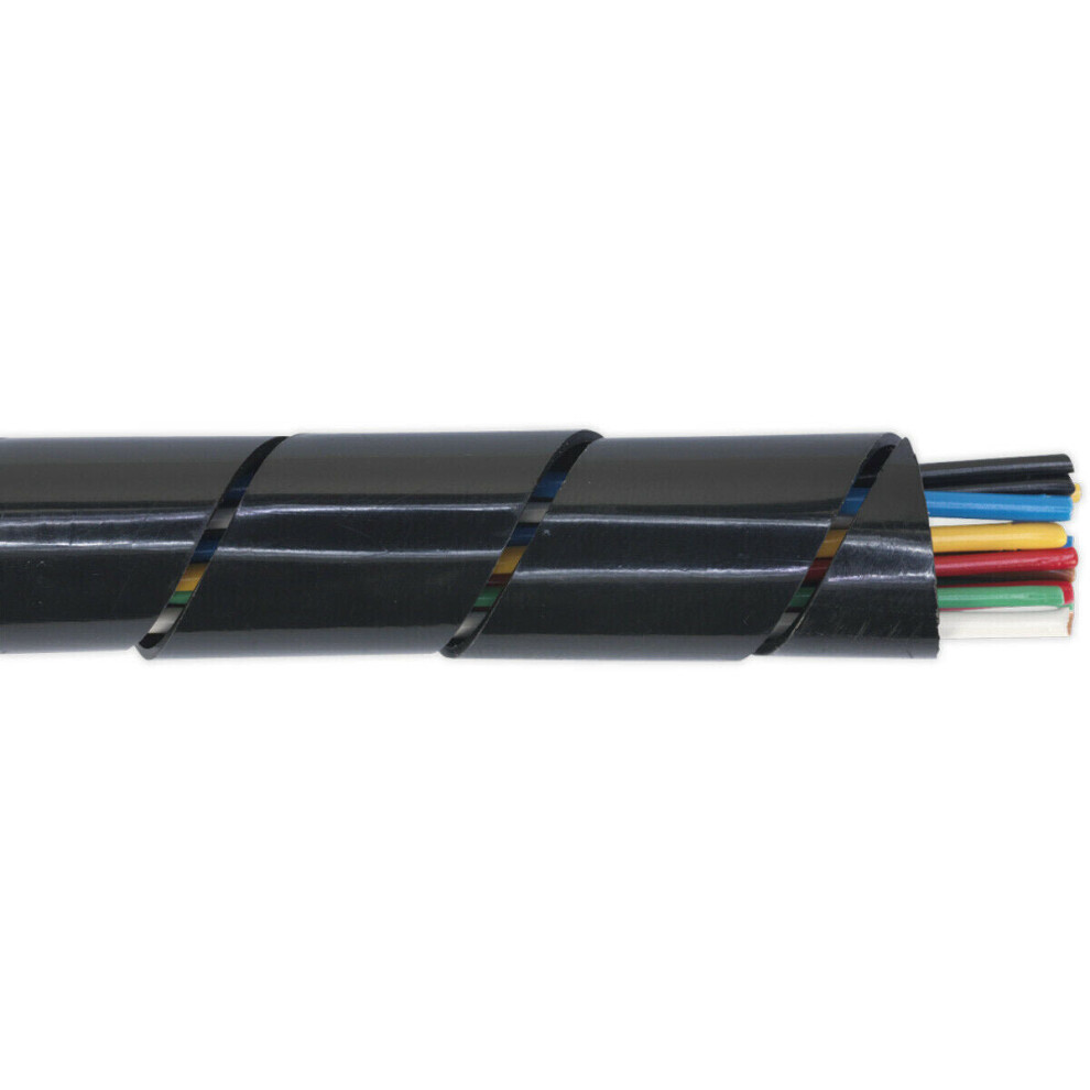 Loops 10M Black Spiral Wrap Cable Sleeving - 22 To 44Mm Diameter - Abrasion Resistant