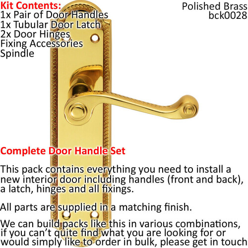 Loops Door Handle & Latch Pack Brass Slim Victorian Scroll Lever Reeded Backplate 1
