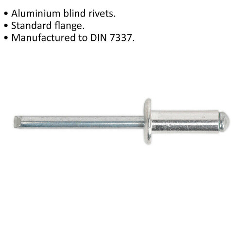 Loops 200 PACK 6.4mm x 19.5mm Blind Pop Rivets - Standard Flange Aluminium Compression 1