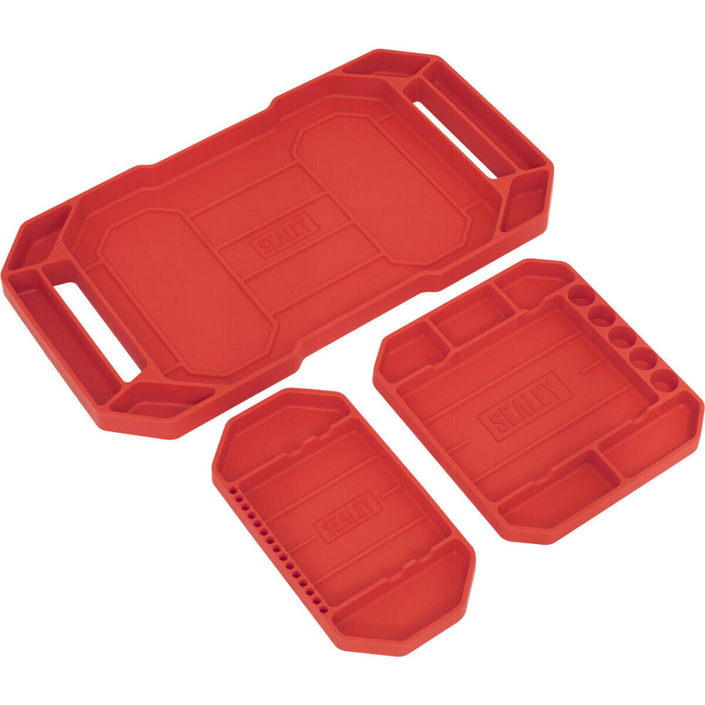 3 PACK Non Slip Flexible Tool Trays - 3 Sizes - Garage Workshop Tool Storage