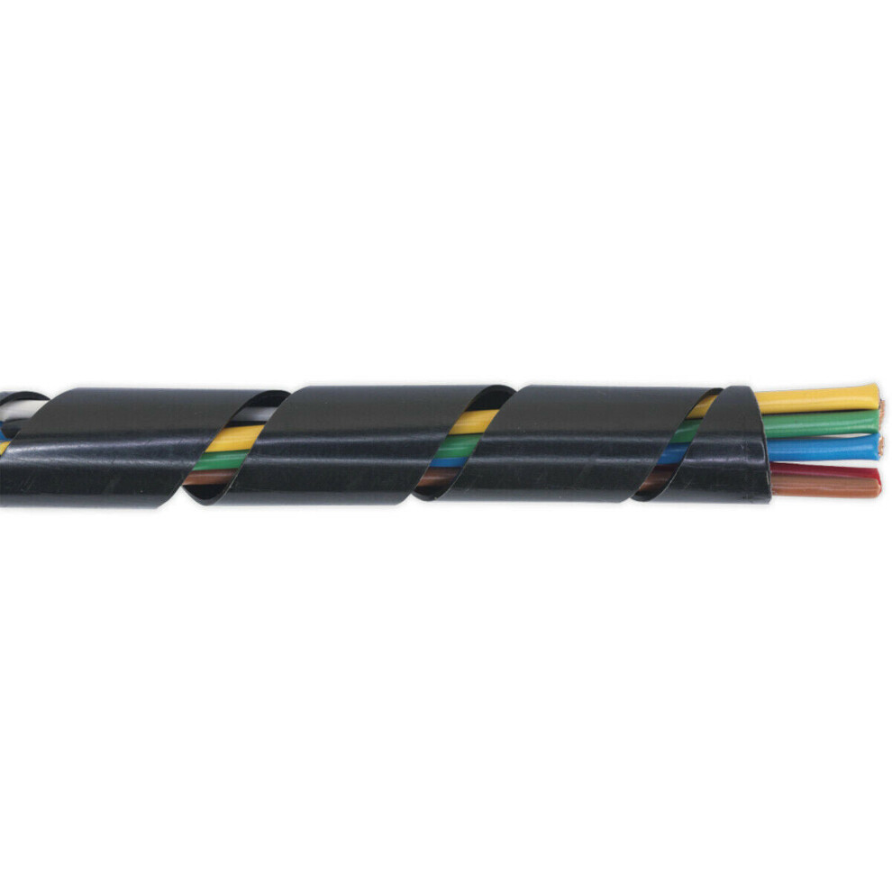 10M Black Spiral Wrap Cable Sleeving - 14 To 28Mm Diameter - Abrasion Resistant 5056581929976