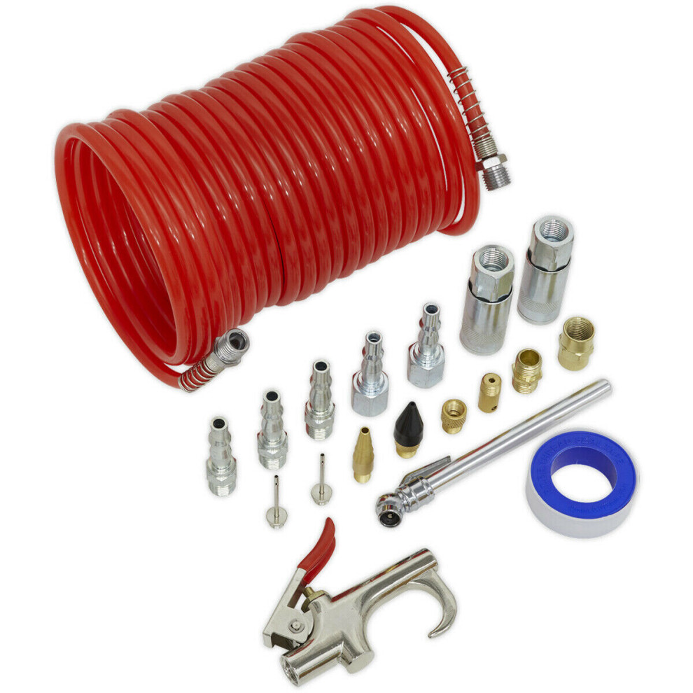 19 Piece Air Blow Gun Kit - 7m PE Hose - 1/4" BSP Male Connectors - Adaptor Set