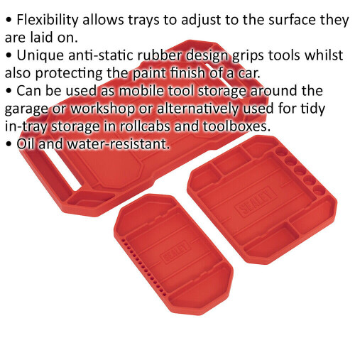 Loops 3 PACK Non Slip Flexible Tool Trays - 3 Sizes - Garage Workshop Tool Storage 1