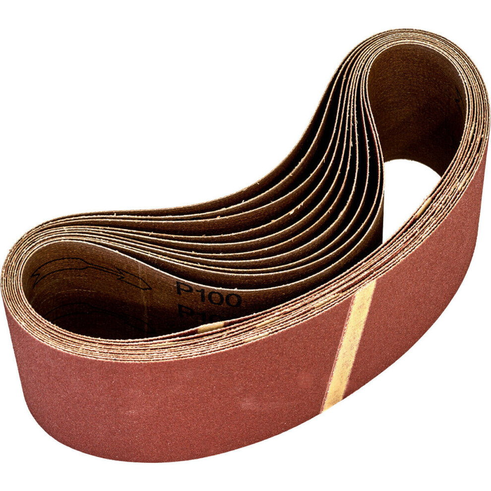 Loops 10 Pack - 75Mm X 533Mm Sanding Belts - 100 Grit Aluminium Oxide Cloth Backed Set
