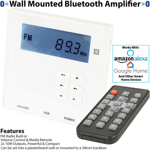 Loops Wall Mounted Micro Bluetooth Amplifier & 4 Ceiling Speaker Kit Stereo HiFi Music 2