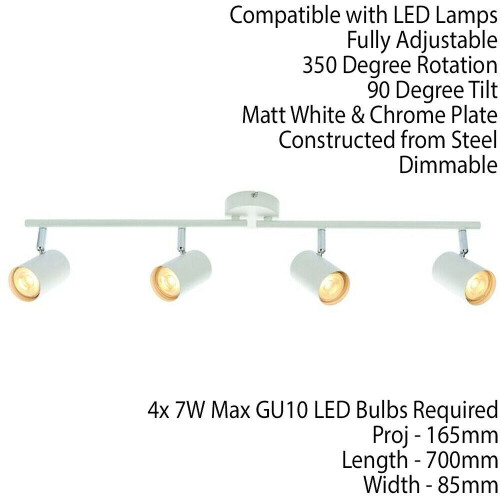 Loops 4 Way Adjustable Ceiling Spotlight Matt White Quad GU10 Kitchen Bar Downlight 1
