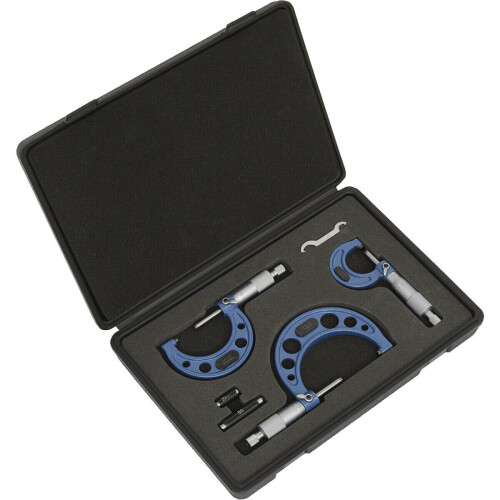 Loops 3 Piece Metric Micrometer Set - Lined Storage Case - Calibrated Extension Bars