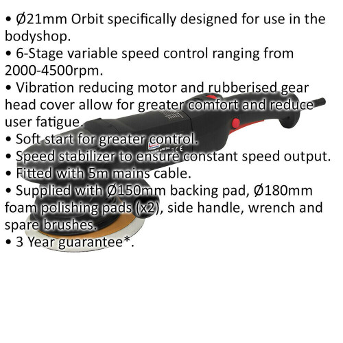 Loops 150mm Orbital Polisher - 6-Stage Variable Speed Control - 750W Motor - 230V 1