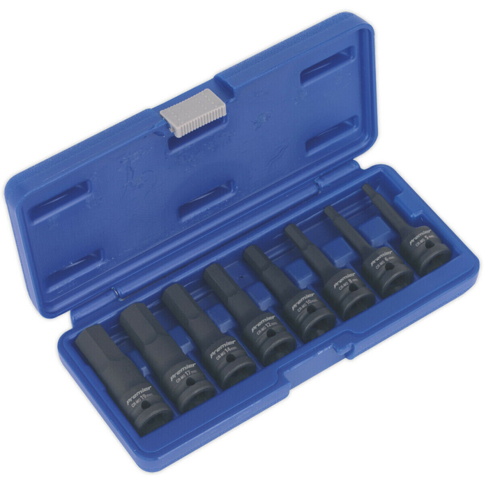 8 Piece Impact Hex Socket Bit Set - 1/2" Square Drive - Chromoly Steel