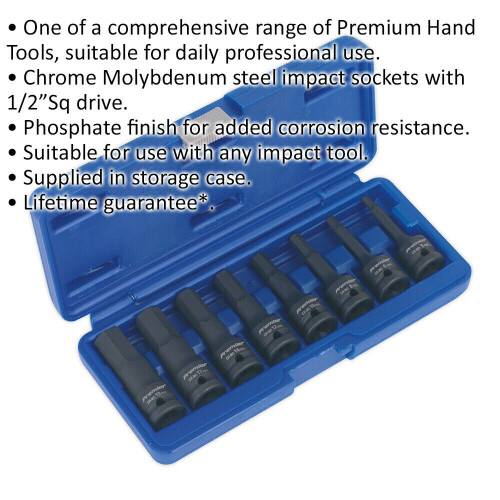 Loops 8 Piece Impact Hex Socket Bit Set - 1/2" Square Drive - Chromoly Steel 1