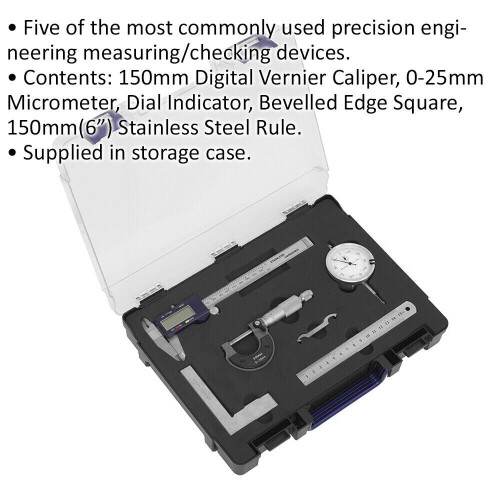 Loops 5 Piece Measuring Tool Set - Precision Measuring Instrument Kit - Storage Case 1