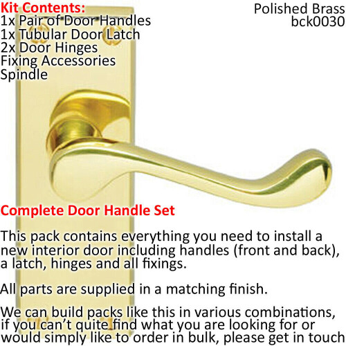 Loops Door Handle & Latch Pack Brass Victorian Scroll Lever Turn Square Backplate 1