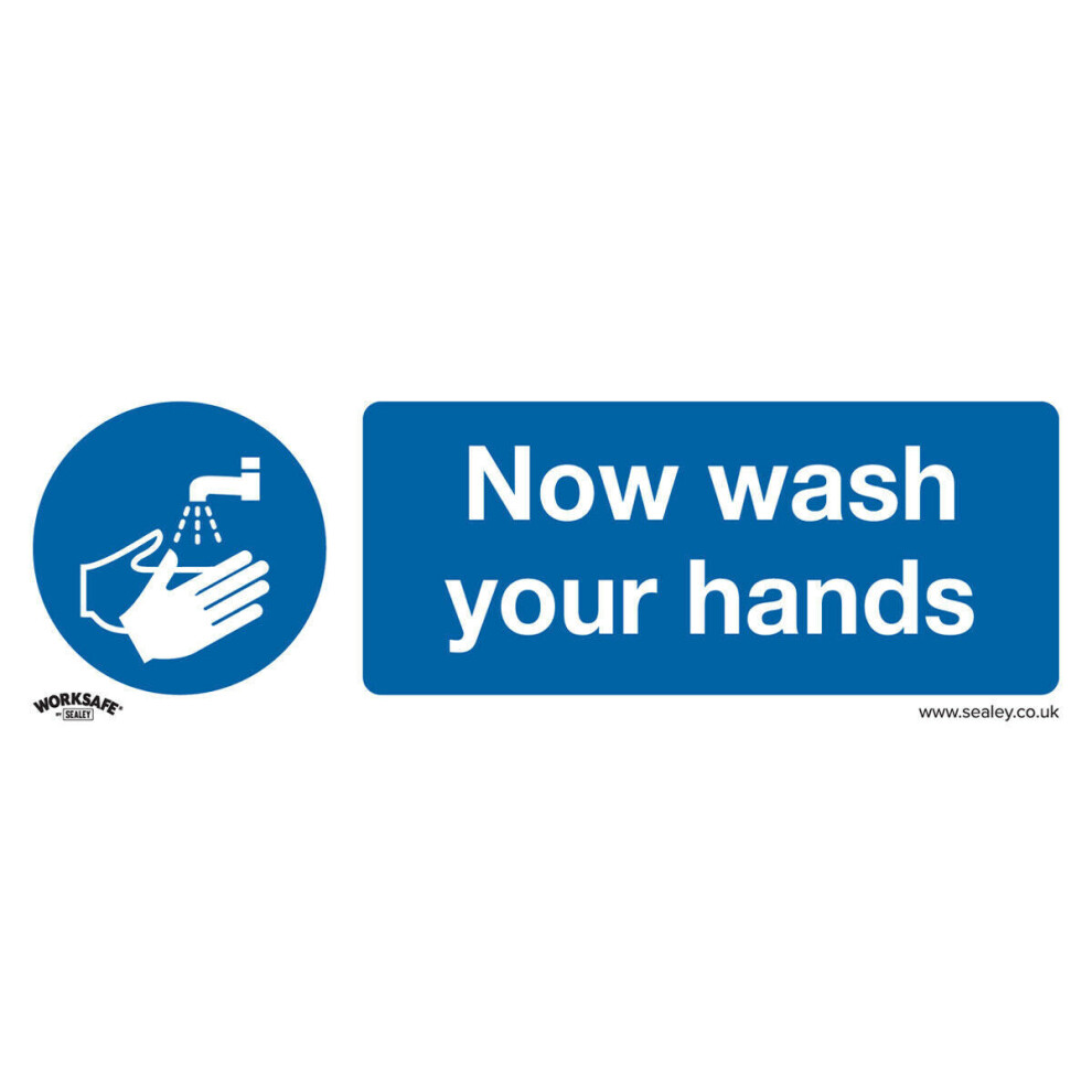 1x NOW WASH YOUR HANDS Health & Safety Sign - Rigid Plastic 300 x 100mm Warning