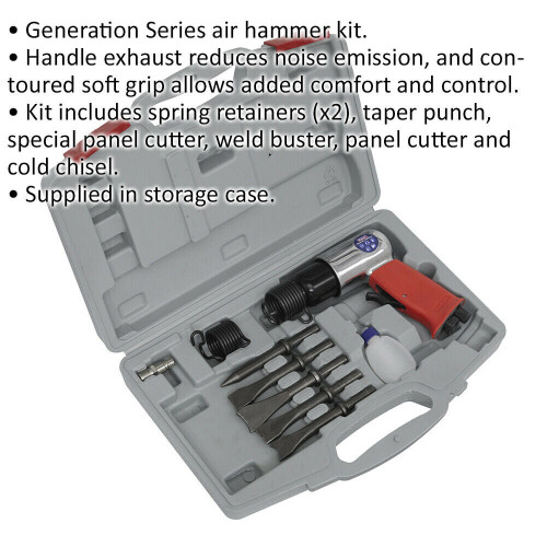 Loops Medium Stroke Air Hammer Kit - 1/4" BSP Inlet - Soft Grip - Handle Exhaust 1