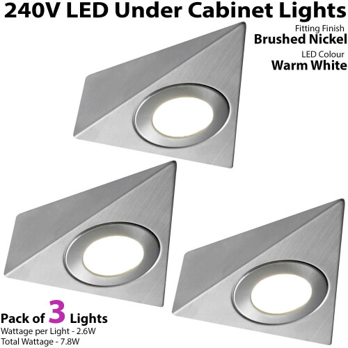 Loops 3x LED Triangle Spotlights 240V WARM WHITE Under Cabinet Kitchen Tri Light Kit 1
